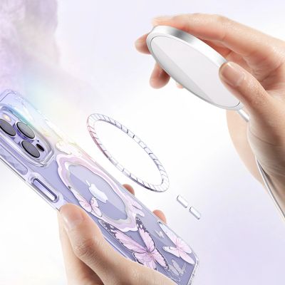 6. Kingxbar Butterfly Series Magnethülle für iPhone 14 Plus MagSafe Hülle mit Schmetterlingen Pink