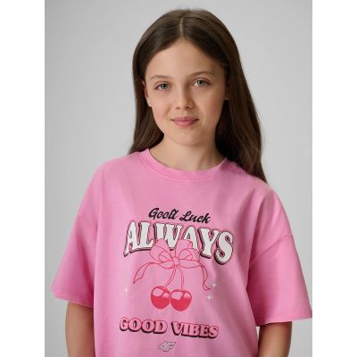 3. Mädchen-T-Shirt mit kastenförmigem Schnitt und Aufdruck 4F 4FJRAW26TTSHF4239-56S