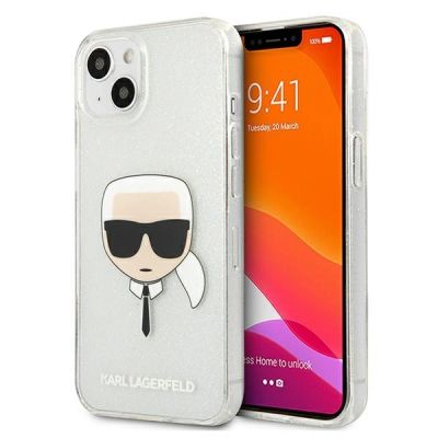Karl Lagerfeld Glitter Karl's Head Hülle für iPhone 13 mini - Silber