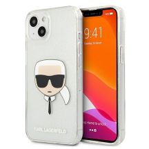Karl Lagerfeld Glitter Karl's Head Hülle für iPhone 13 mini - Silber