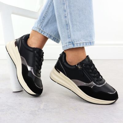 5. Schwarze Damen-Lederschuhe mit Metallic-Effekt, Modell Filippo DP7105/25