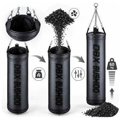 14. PREMIUM Boxsack + Ring SBRX Schwarz Leer - 150 cm | DBX Bushido