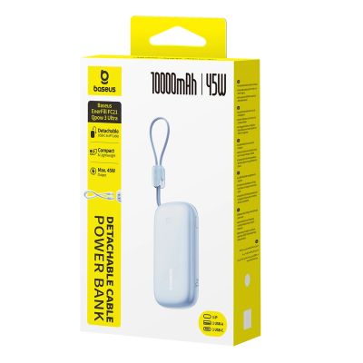 4. Baseus EnerFill FC21 Qpow 3 Ultra 10000mAh 45W Powerbank mit abnehmbarem USB-C-/ Lightning Kabel – Blau