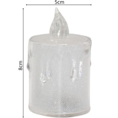 11. Dekorative Kerze, 8 cm, transparent, warmweiß, 1 LED