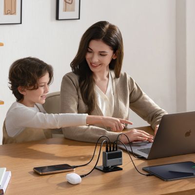 13. Cuktech AD1404UEU 140W GaN 3x USB-C + USB-A Wandladegerät mit USB-C-Kabel – Grau