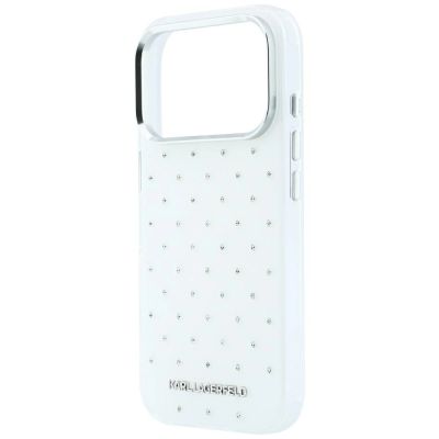 6. Karl Lagerfeld IML Strass-Hülle mit galvanisiertem Logo für iPhone 17 Pro / 18 Pro – Weiß