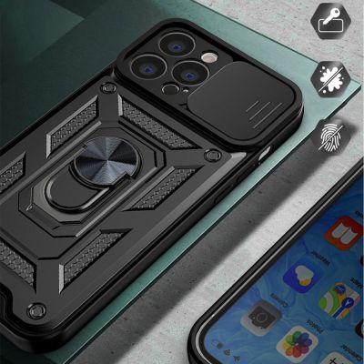 6. Hybrid Armor Camshield Hülle für iPhone 14 Pro gepanzerte Hülle mit Kameraabdeckung blau
