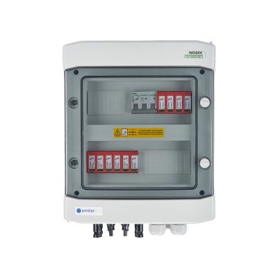 Hermetischer DC/AC-Emitteranschlusskasten IP65 mit Dehn 1000V DC-Überspannungsableiter Typ 2, 2 x PV-String, 2 x MPPT // Dehn AC-Begrenzer Typ 2, 10A 3-phasig