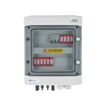 Hermetischer DC/AC-Emitteranschlusskasten IP65 mit Dehn 1000V DC-Überspannungsableiter Typ 2, 2 x PV-String, 2 x MPPT // Dehn AC-Begrenzer Typ 2, 10A 3-phasig
