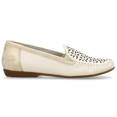29. Rieker W RKR658 bequeme Leder-Lochschuhe, beige