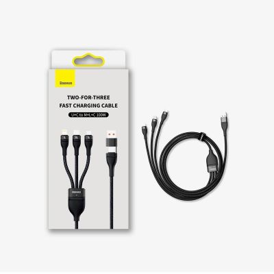 5. Baseus Flash Series II USB Typ C / USB Typ A Kabel - USB Typ C / Lightning / Micro USB 100 W 1,2 m schwarz (CASS030101)
