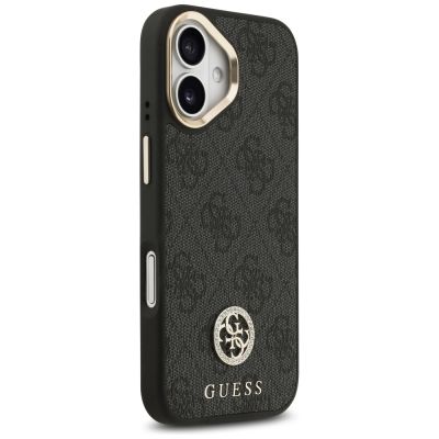 4. Guess 4G Strass Logo & Big Strap Metal Buttons MagSafe Hülle für iPhone 17 - Schwarz
