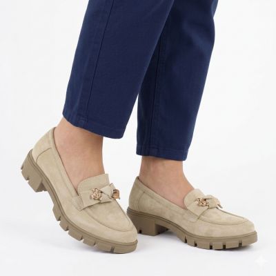 5. Damen-Wildlederschuhe mit Verzierung, beige M.Daszyński MR23106