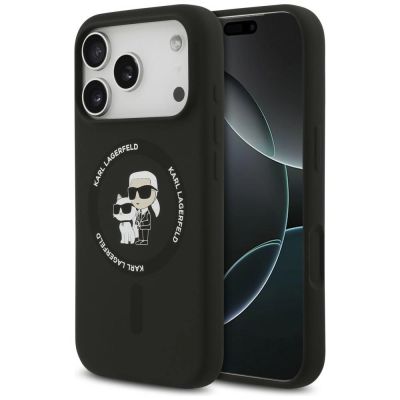 Karl Lagerfeld Silikon-Hülle Karl&Choupette Ring MagSafe für iPhone 18 Pro Max / iPhone 17 Pro Max – Schwarz