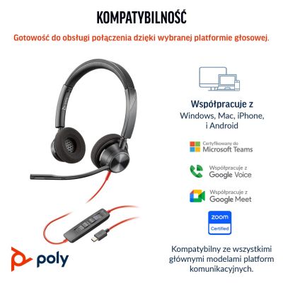88. Poly Blackwire 3320 Stereo-Headset mit MS Teams-Zertifizierung, USB-C + USB-C/A-Adapter, 8 x 220 AA