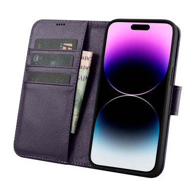 3. iCarer Wallet Case 2in1 Cover iPhone 14 Pro Anti-RFID Leder Flip Case Dunkellila (WMI14220726-DP)