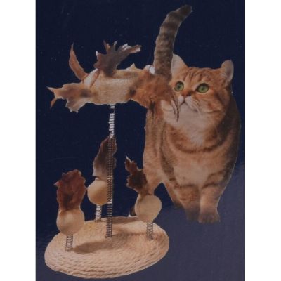 12. Katzenspielzeug, Federn an Federn auf einem Kratzbaumsockel, 14 x 33 cm
