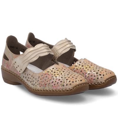 3. Damen-Lederschuhe mit Klettverschluss, durchbrochen, mehrfarbig, Rieker 41399-92