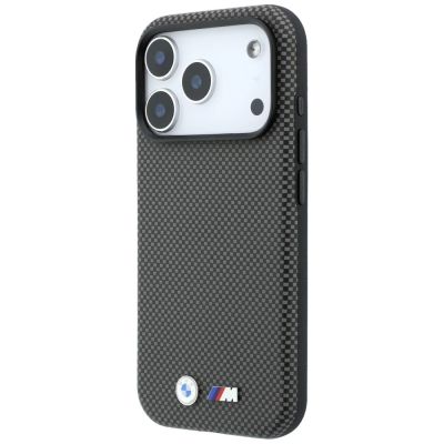 2. BMW M Quadrille Kevlar Metall Logo MagSafe Hülle für iPhone 17 Pro Max / 18 Pro Max - Grau
