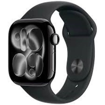 Apple Watch Series 11 GPS + Cellular 46 mm Gehäuse aus Aluminium in Diamantschwarz mit schwarzem Sportarmband – S/M