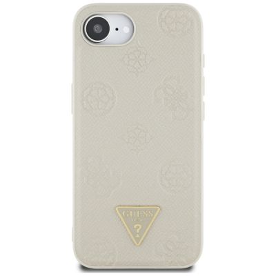 3. Guess Grained Hot Stamp Peony Triangle Logo MagSafe Hülle für iPhone 16e - Beige