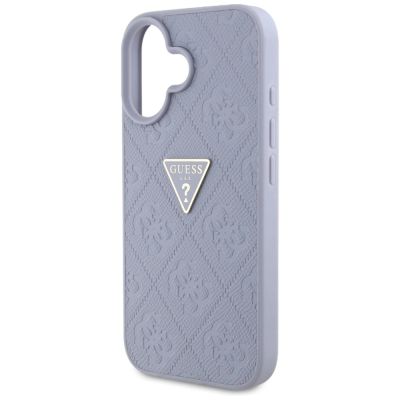 6. Guess Hot Stamp 4G Pattern Triangle Metal Logo iPhone 16 Hülle - Lila