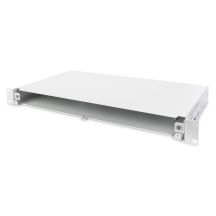 19-Zoll-Patchpanel ohne Frontplatte, 1 HE, verschiebbar, Kabelverschraubungen PG13,5 und PG16, Kabelbinder/Halterungen, grau