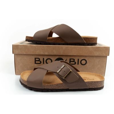 10. Bio Bio Schuhe Herren-Slipper, profilierte Flip-Flops, Naturleder, braun
