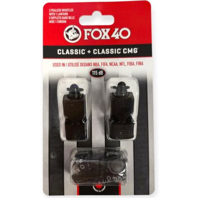 4. FOX 40 CLASSIC UND CLASSIC CMG PFEIFE SCHWARZ MIT SCHNUR, 2ER-PACK