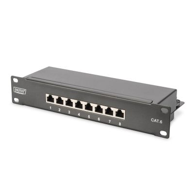 44. 10-Zoll-Netzwerkset: 9HE-Wandschrank, Ablage, Steckdosenleiste, 8-Port-Switch, Cat.6-Anschlussfeld, schwarz