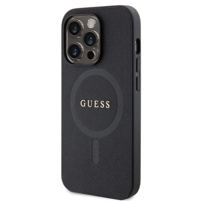 2. Guess GUHMP14LPSAHMCK Hülle für iPhone 14 Pro – schwarzes Saffiano MagSafe