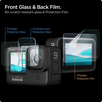 2. Spigen Glass.tR Slim gehärtetes Glas + Folie 2er-Set für GoPro Hero 9/10/11/12 – Transparent