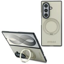 Guess Magnetische Ringständer-Hülle mit genarbtem Logo und MagSafe-Design für Samsung Galaxy Z Fold 8 Ultra – Beige