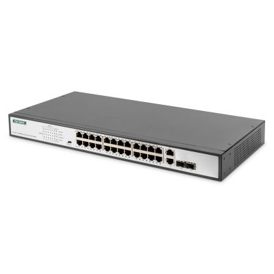 Digitus DN-95343 Netzwerk-Switch, unmanaged Fast Ethernet (10/100), PoE-Unterstützung, 1 HE, Schwarz/Silber