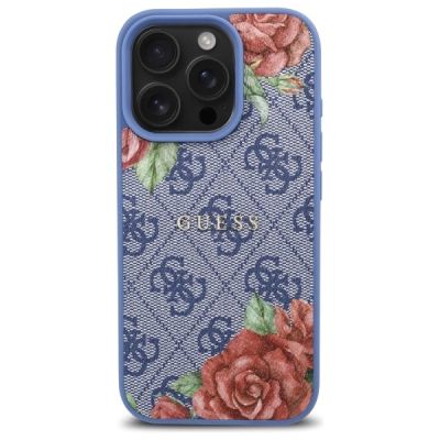3. Guess 4G Flowers Print MagSafe Hülle für iPhone 16 Pro - blau