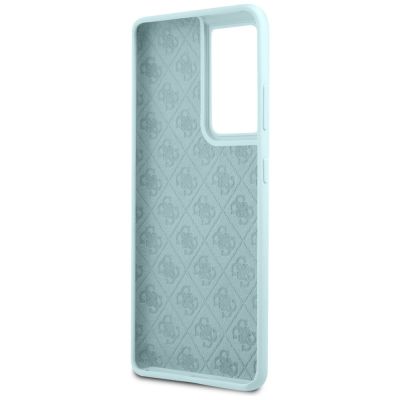 5. Guess, GUHCS21LLSLMGLB S21 Ultra G998 blau/blaues Hardcase Silikon-Schriftzug-Metall-Logo