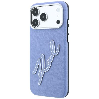 2. Karl Lagerfeld Schutzhülle mit großem, glattem Harz-Logo für iPhone 18 Pro / 17 Pro – Blau