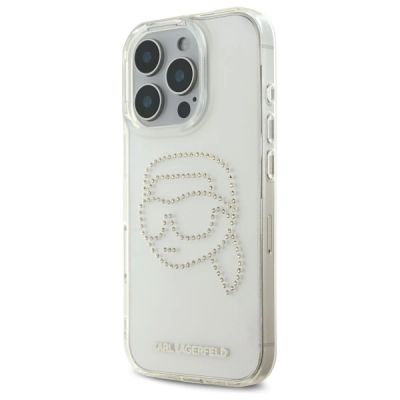 2. Karl Lagerfeld IML Strass-Hülle mit Karl-Kopf für iPhone 16 Pro – Transparent
