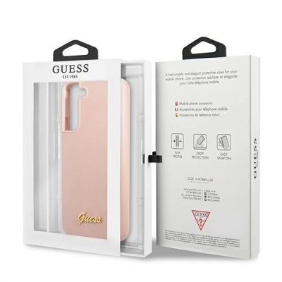 8. Guess GUHCS22MLSLMGPP S22+ S906 pink/pink Hardcase Silikon-Schriftzug Metall-Logo