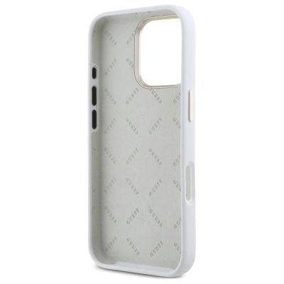 7. Guess Silikon Logo Strass 4G Hülle für iPhone 16 Pro – weiß
