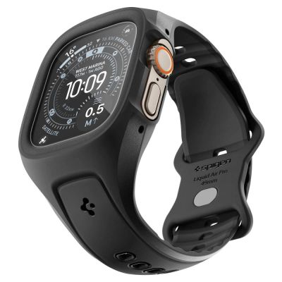 3. Spigen Liquid Air Pro Schutzhülle mit Armband + 9H-Hartglas für Apple Watch Ultra 49 mm – Schwarz