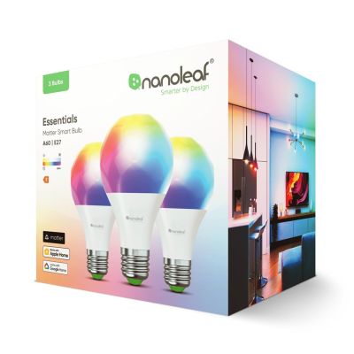 2. NANOLEAF ESSENTIALS Intelligente Bluetooth-Glühbirnen A60 E27 Matter 9W 806LM Farbe RGBCW 2700-6500K (NF080B02-3A19E) 3 Stück