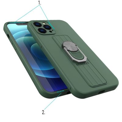 3. Ring Case Silikonhülle mit Fingerring und Ständer für iPhone 13 Pro, pink