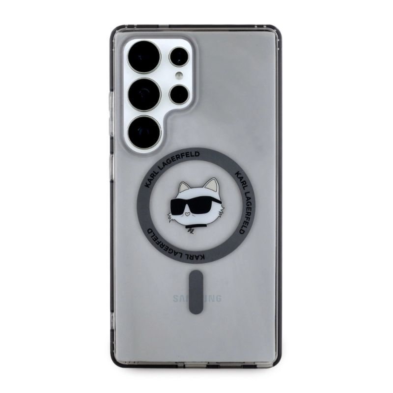 3. Karl Lagerfeld Button Choupette Head Gedrucktes Logo MagSafe Samsung Galaxy S25 Ultra Hülle schwarz