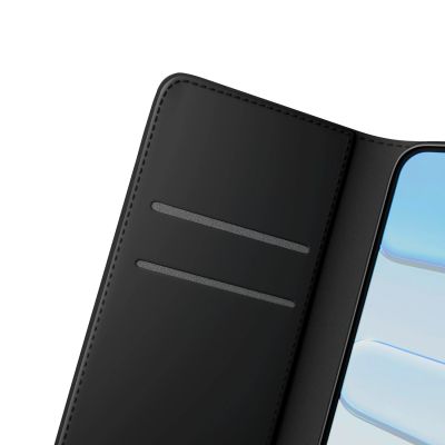 9. Puro Wallet Stand Case für iPhone 17 aus Öko-Leder, mit Klappe, Brieftaschen- und Standfunktion - Schwarz