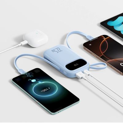 4. Baseus EnerFill FC31 20000mAh 22,5W Powerbank mit Digitalanzeige und 2 integrierten Kabeln – Blau