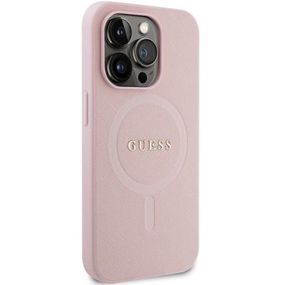 4. Guess GUHMP14LPSAHMCP Hülle für iPhone 14 Pro – rosa Saffiano MagSafe