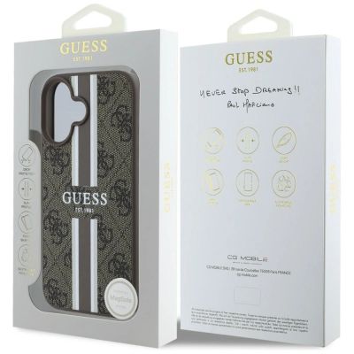 16. Guess 4G Printed Stripes MagSafe-Hülle für iPhone 16 – braun