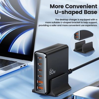 4. Tech-protect DC80W-GAN 6-PORT PD80W/QC3.0 Ladestation – Schwarz