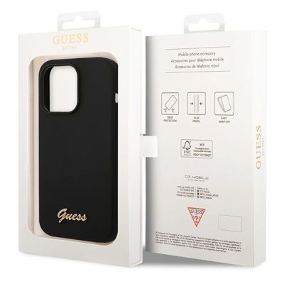 8. Guess GUHCP14XSLSMK iPhone 14 Pro Max 6,7" schwarz/schwarze Hartschale Silikon Vintage Gold Logo